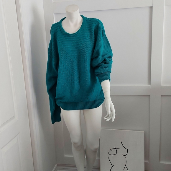 Vintage 90s | sears teal grandpa sweater - Picture 1 of 7